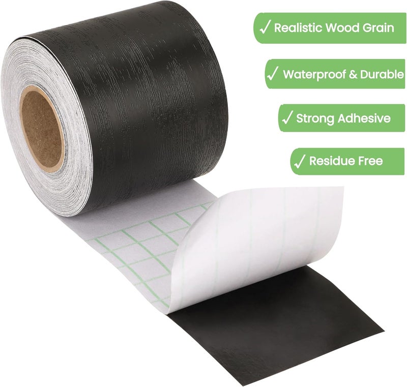 SICCOMA 10M Black Mirror Border Wood Grain Wallpaper Bathroom Mirror Border Tape Removable PVC Peel and Stick Bathroom Mirror Frame Trim Tape (Black, 3.1 Inch x 33FT) - Image 5